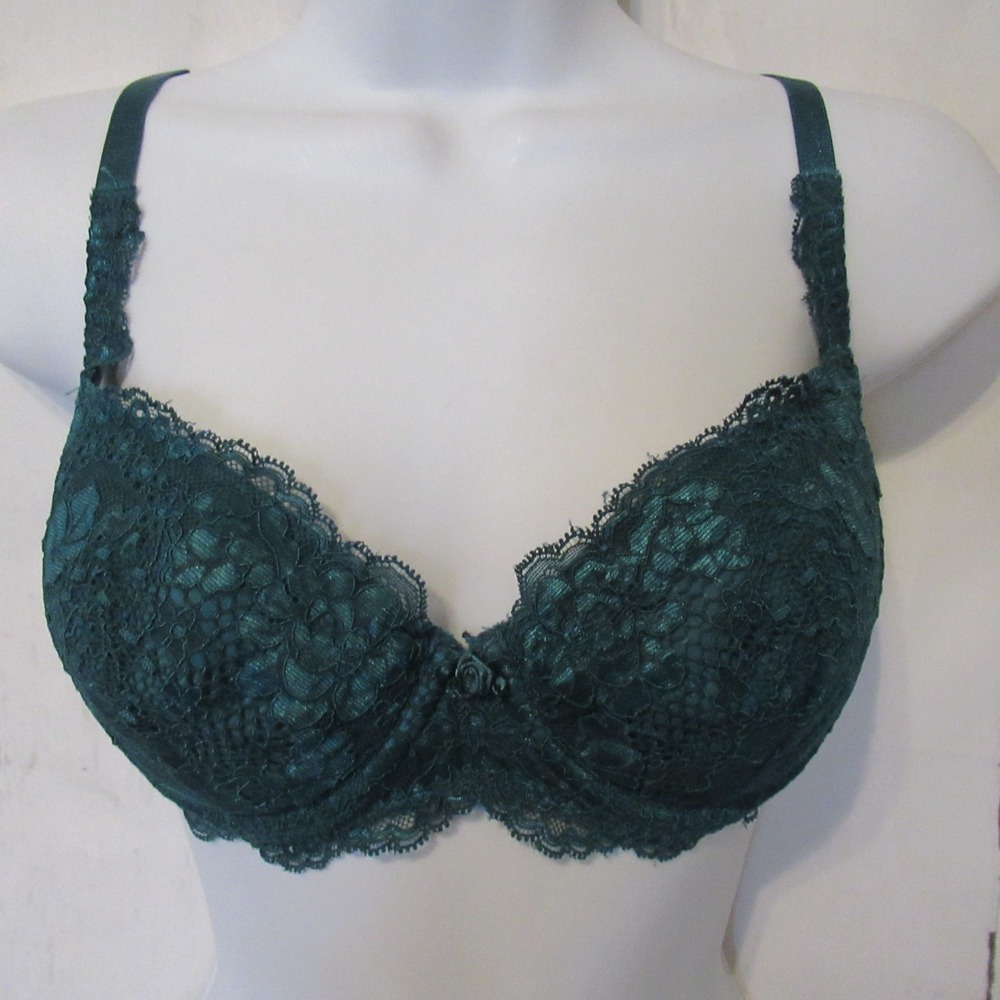 Vintage  90s Victorias Secret Bra 34C Green Lace Underwire Back‎ Closure 3623